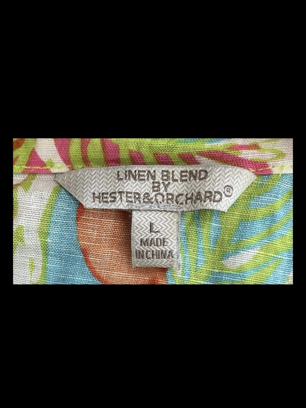 Linen Blend Hester & Orchard Colorful Tropical Blouse Lar Beach Breathable - Picture 5 of 6